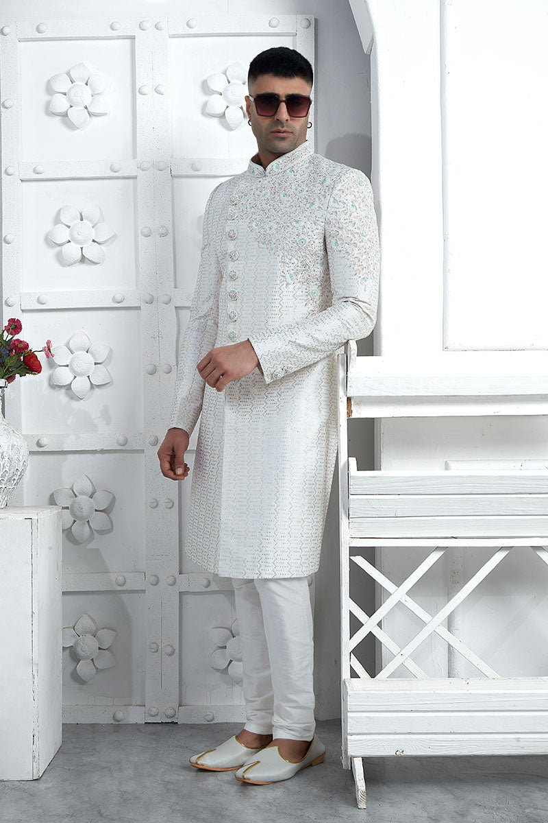 White Embroidered Sherwani for Men – Elegant Groom & Festive Wear PR