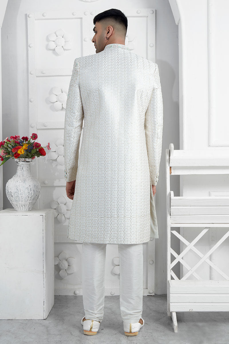 White Embroidered Sherwani for Men – Elegant Groom & Festive Wear PR
