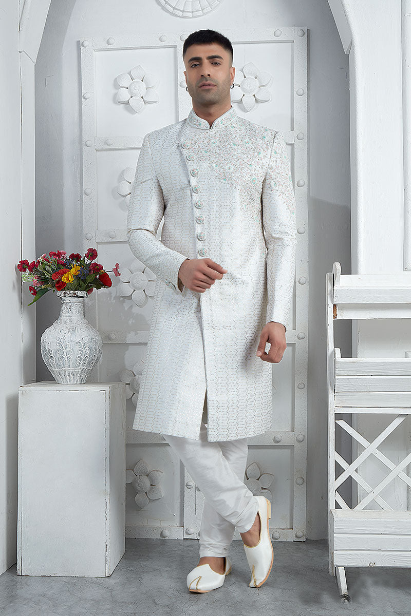 White Embroidered Sherwani for Men – Elegant Groom & Festive Wear PR