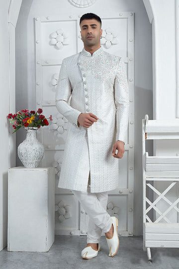 White Embroidered Sherwani for Men – Elegant Groom & Festive Wear PR