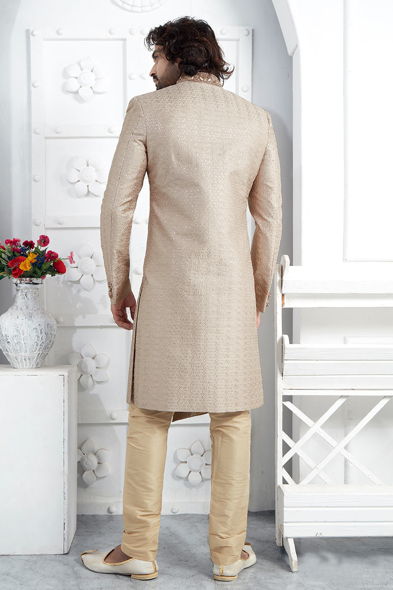 Golden Embroidered Sherwani for Men – Elegant Groom & Festive Wear SOU