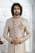 Golden Embroidered Sherwani for Men – Elegant Groom & Festive Wear SOU