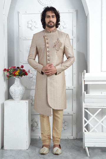 Golden Embroidered Sherwani for Men – Elegant Groom & Festive Wear SOU