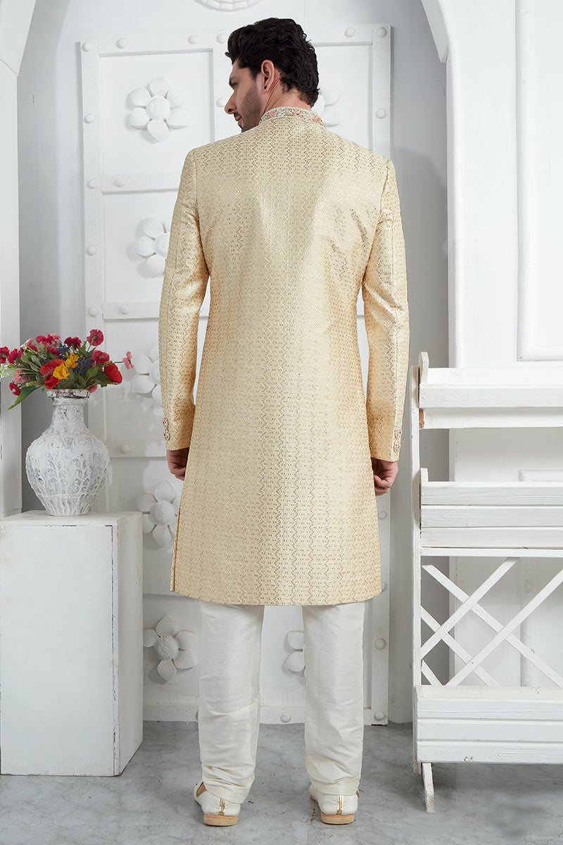 Beige Elegant Groom Vibes – Indian Wedding Sherwani Suit SOU