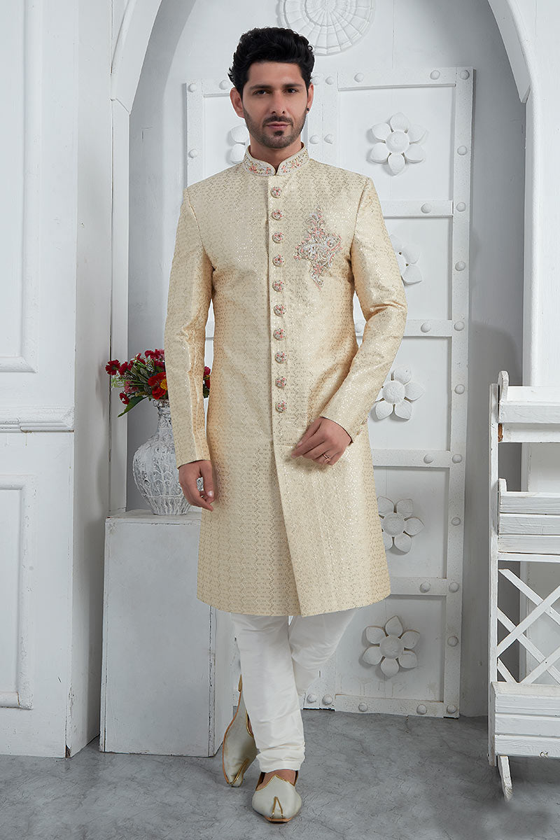 Beige Elegant Groom Vibes – Indian Wedding Sherwani Suit SOU