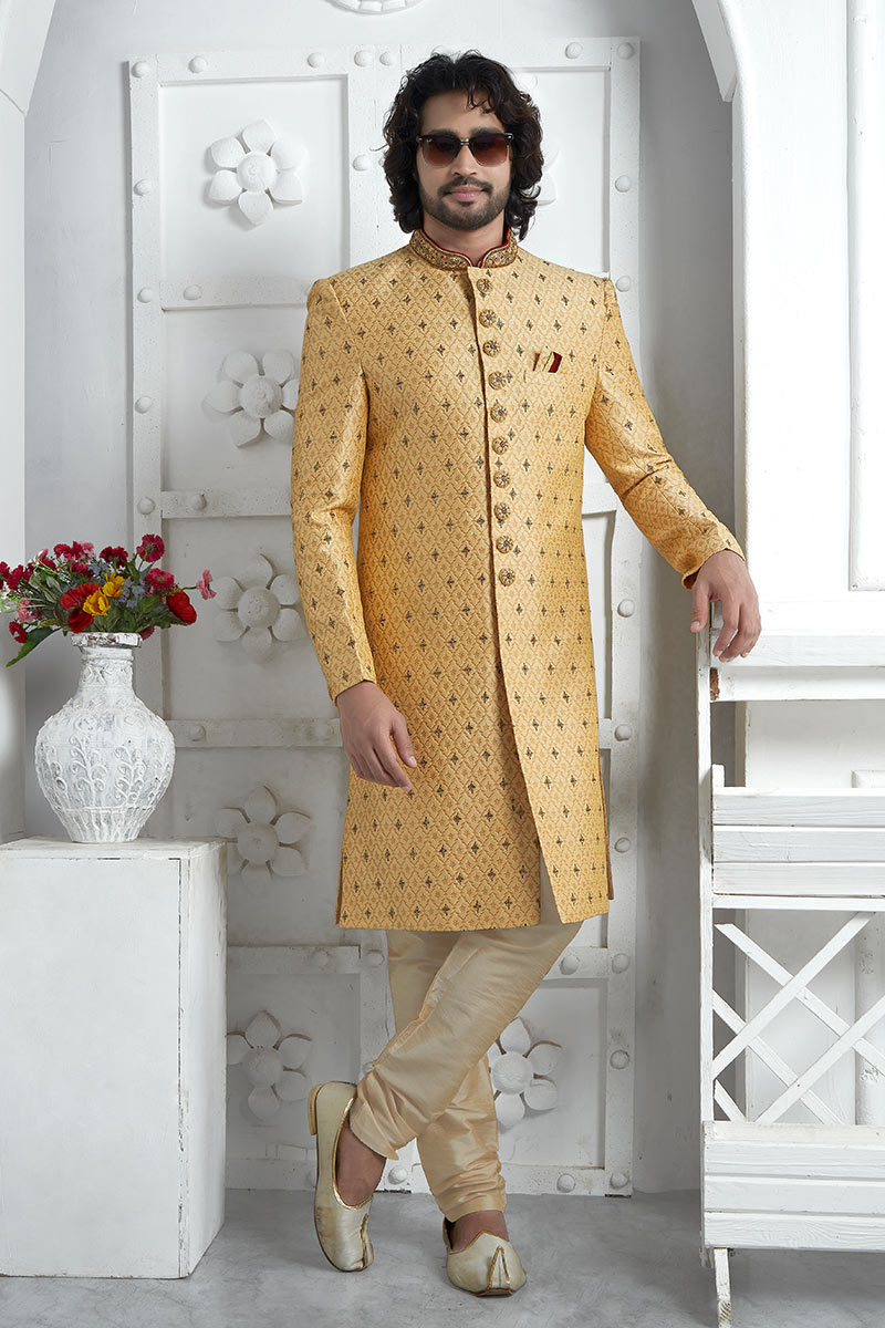Golden Embroidered Sherwani for Men – Wedding & Party wear SOU