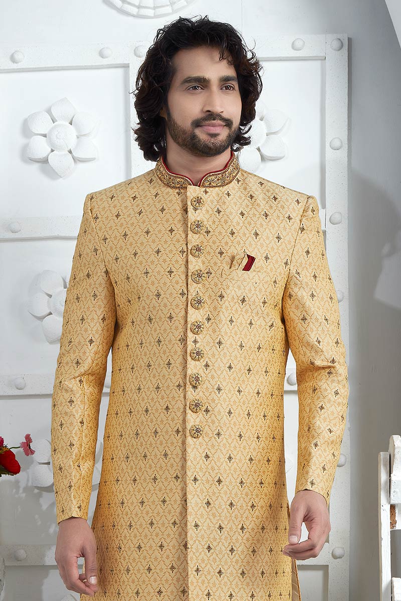 Golden Embroidered Sherwani for Men – Wedding & Party wear SOU