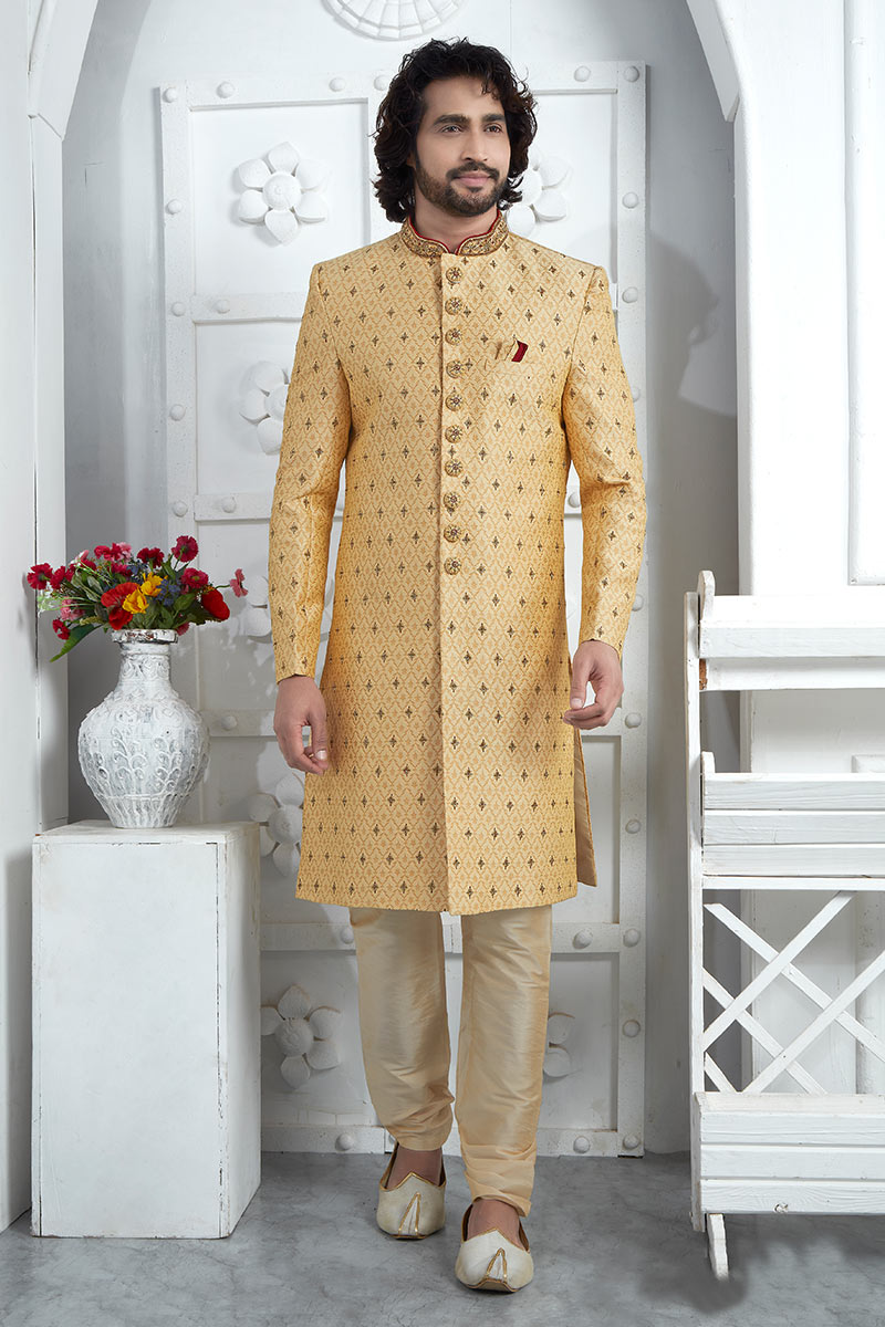 Golden Embroidered Sherwani for Men – Wedding & Party wear SOU