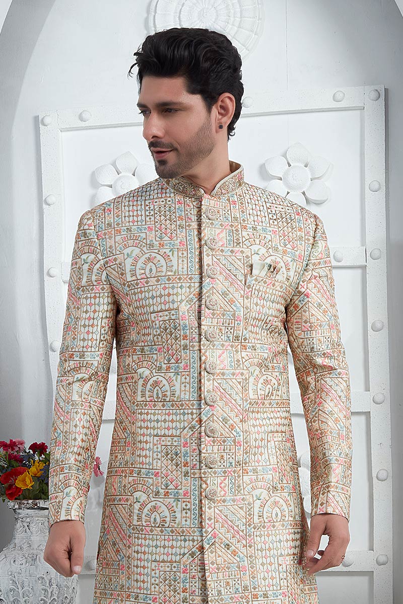 Multi color Hand Embroidered Festive & party wear Sherwani for Men SOU