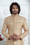 Luxury Gold Hand Embroidered Sherwani for Men – Festive & Wedding Wear SOU