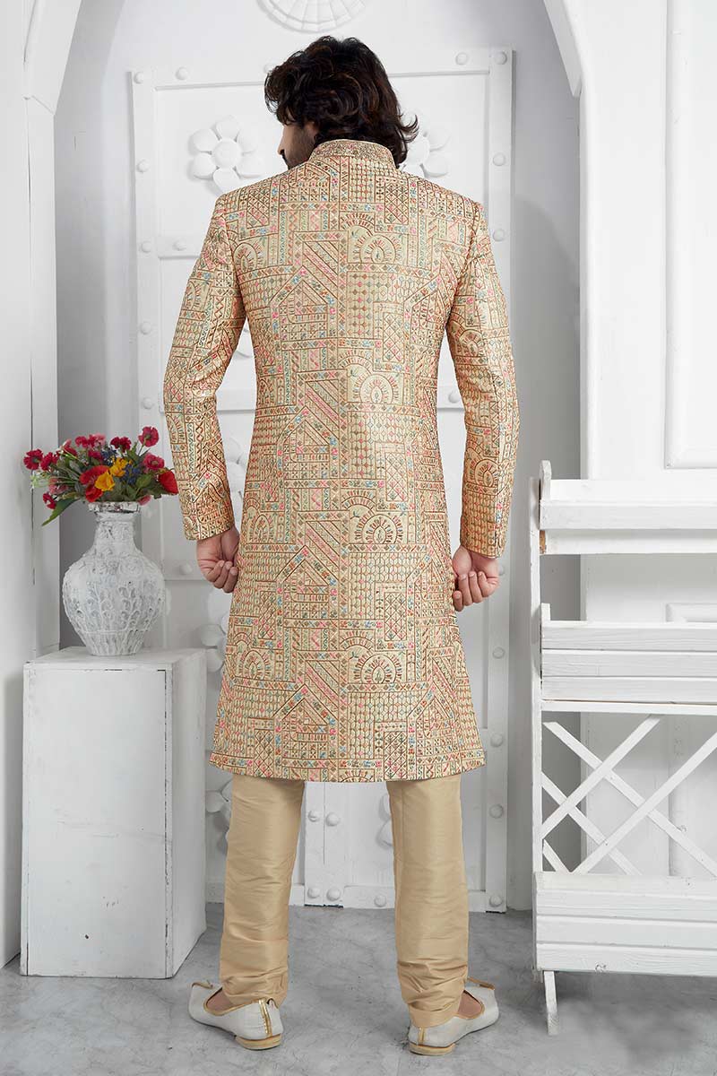 Luxury Gold Hand Embroidered Sherwani for Men – Festive & Wedding Wear SOU