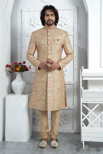 Luxury Gold Hand Embroidered Sherwani for Men – Festive & Wedding Wear SOU
