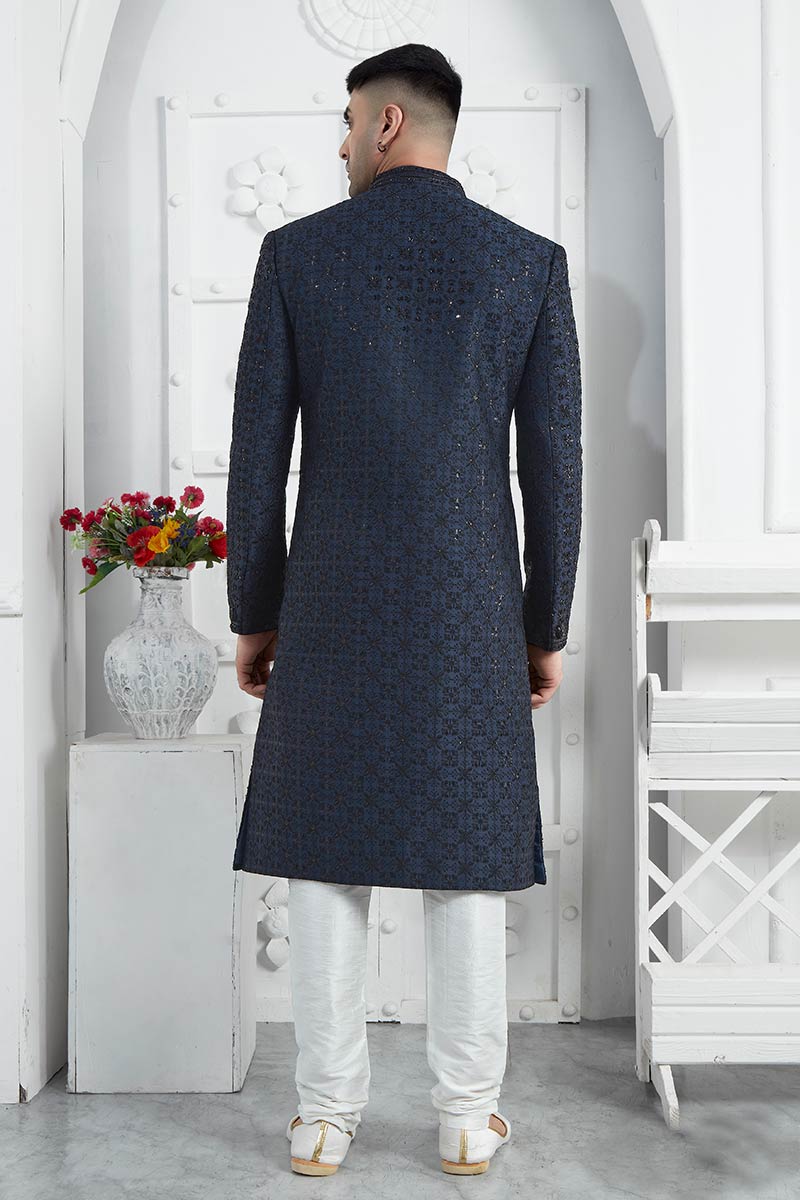 Traditional Blue Thread Work Sherwani for Men | Festive Special SOU