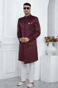 Premium Wine Embroidered Men’s Sherwani for Weddings & Parties SOU
