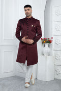 Premium Wine Embroidered Men’s Sherwani for Weddings & Parties SOU