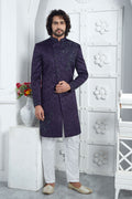 Ethnic Purple Embroidered Sherwani for Men – Festive & Occasion Wear SOU