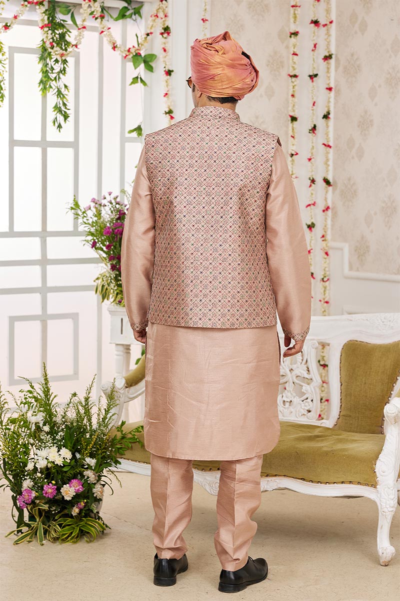 Rust Kurta Pajama with Printed Nehru Jacket & Festive Wear
