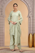 Green Satin Silk Beads Work Indian Suit – Stylish Salwar Kameez for Women SOU