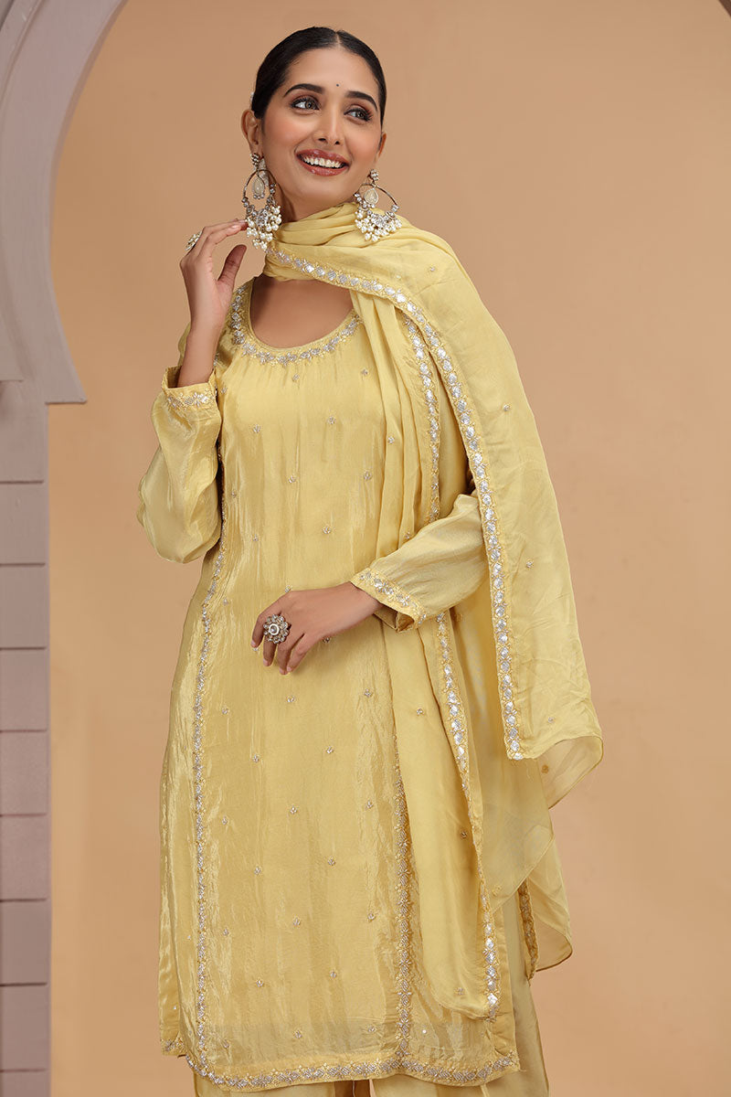 Yellow Sequins Satin Silk Suit – Elegant Salwar Kameez for Women SOU