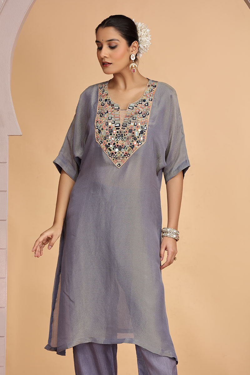 Grey Embroidered Organza Salwar – Stylish Ethnic Wear for Women SOU