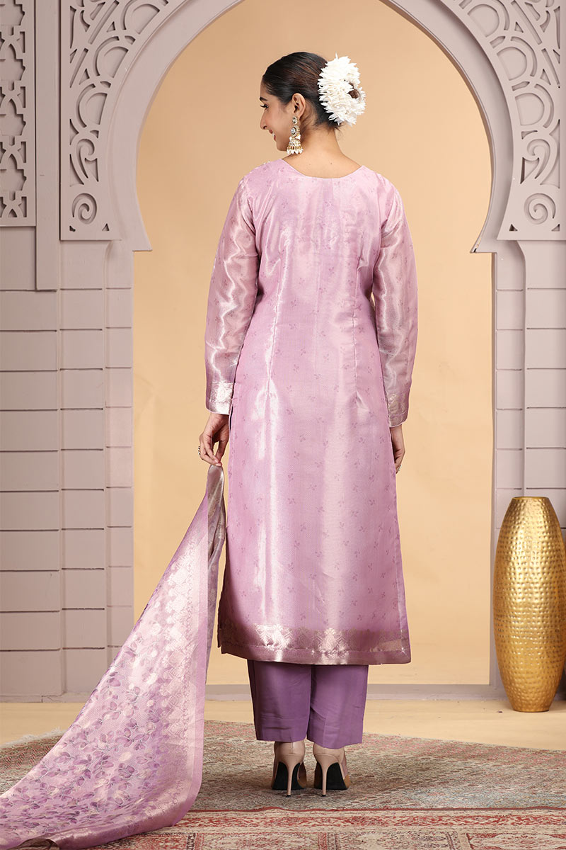 Pastel Pink Indian Organza Churidar Suit with Dupatta – Women’s Ethnic Wear SOU