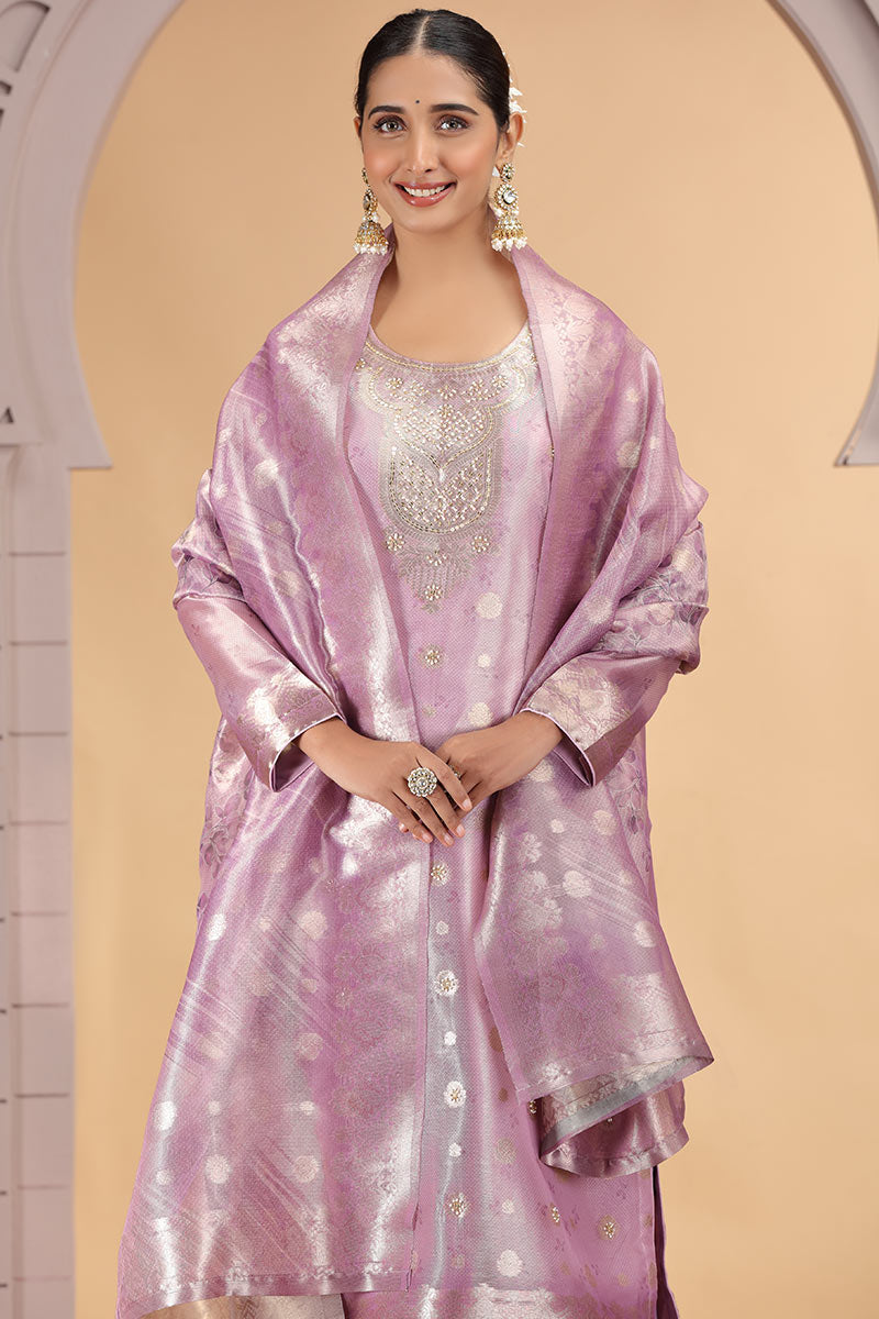 Pastel Pink Indian Organza Churidar Suit with Dupatta – Women’s Ethnic Wear SOU