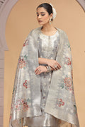 Grey Organza Kurta Set with Dupatta – Women’s Salwar Churidar SOU