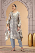 Grey Organza Kurta Set with Dupatta – Women’s Salwar Churidar SOU