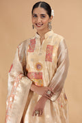 Gold Ethnic Churidar Suit with Floral Dupatta – Women’s Indian Outfit SOU