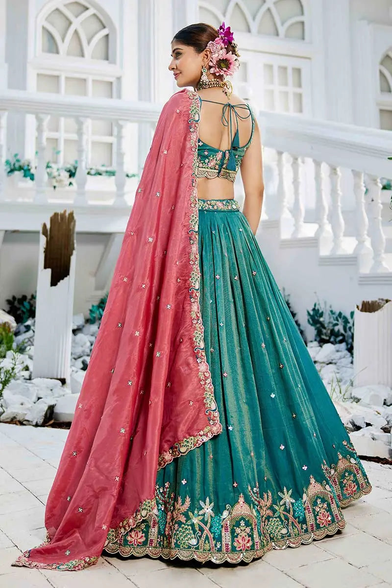 Sea Green Embroidered Lehenga with Pink Dupatta – Festive & Wedding Wear RTI