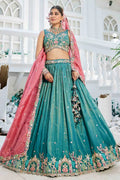 Sea Green Embroidered Lehenga with Pink Dupatta – Festive & Wedding Wear RTI
