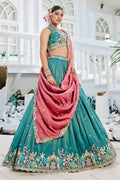 Sea Green Embroidered Lehenga with Pink Dupatta – Festive & Wedding Wear RTI