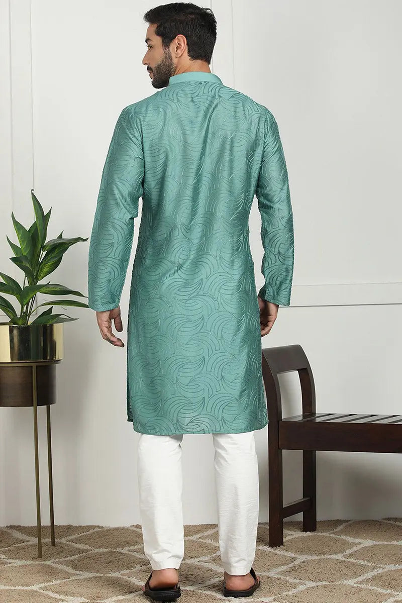 Sea Green Jacquard Kurta for Men – Festive & Formal Wear KSF