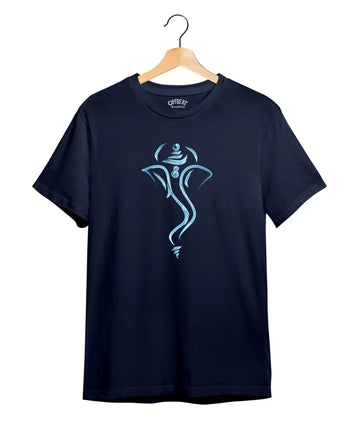 "Shri Varad Ganesha" Printed T-Shirt – Premium Round Neck - Navy Blue - 100% Cotton Offbeat