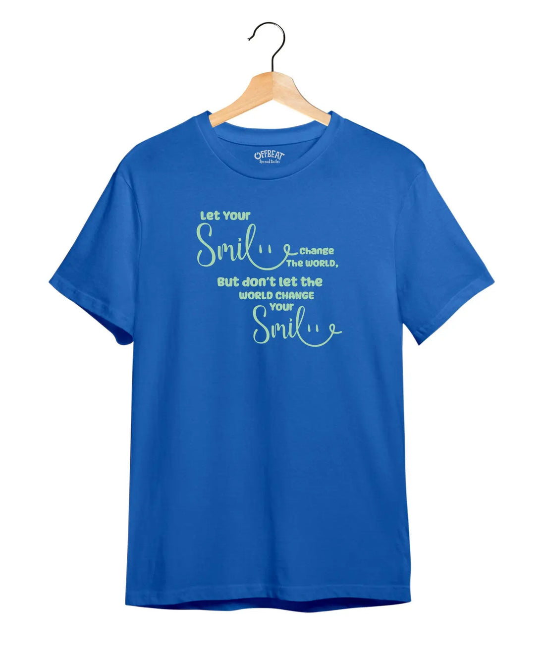 "Smile" Printed T-Shirt – Premium Round Neck - Electric Blue and Maroon - 100% Cotton Offbeat