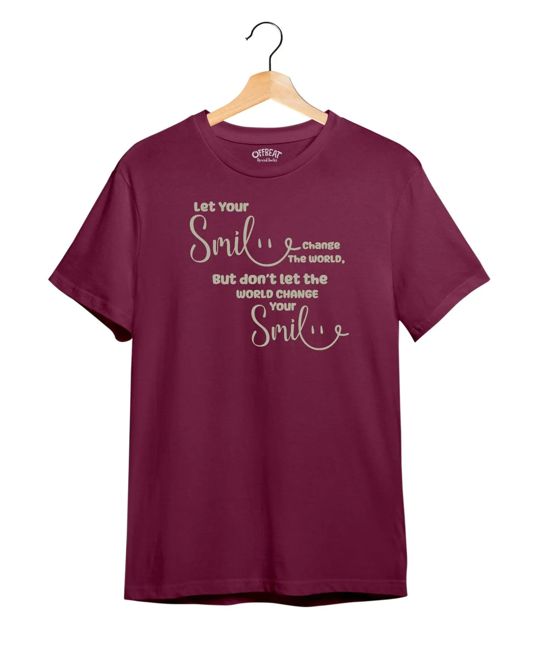 "Smile" Printed T-Shirt – Premium Round Neck - Electric Blue and Maroon - 100% Cotton Offbeat