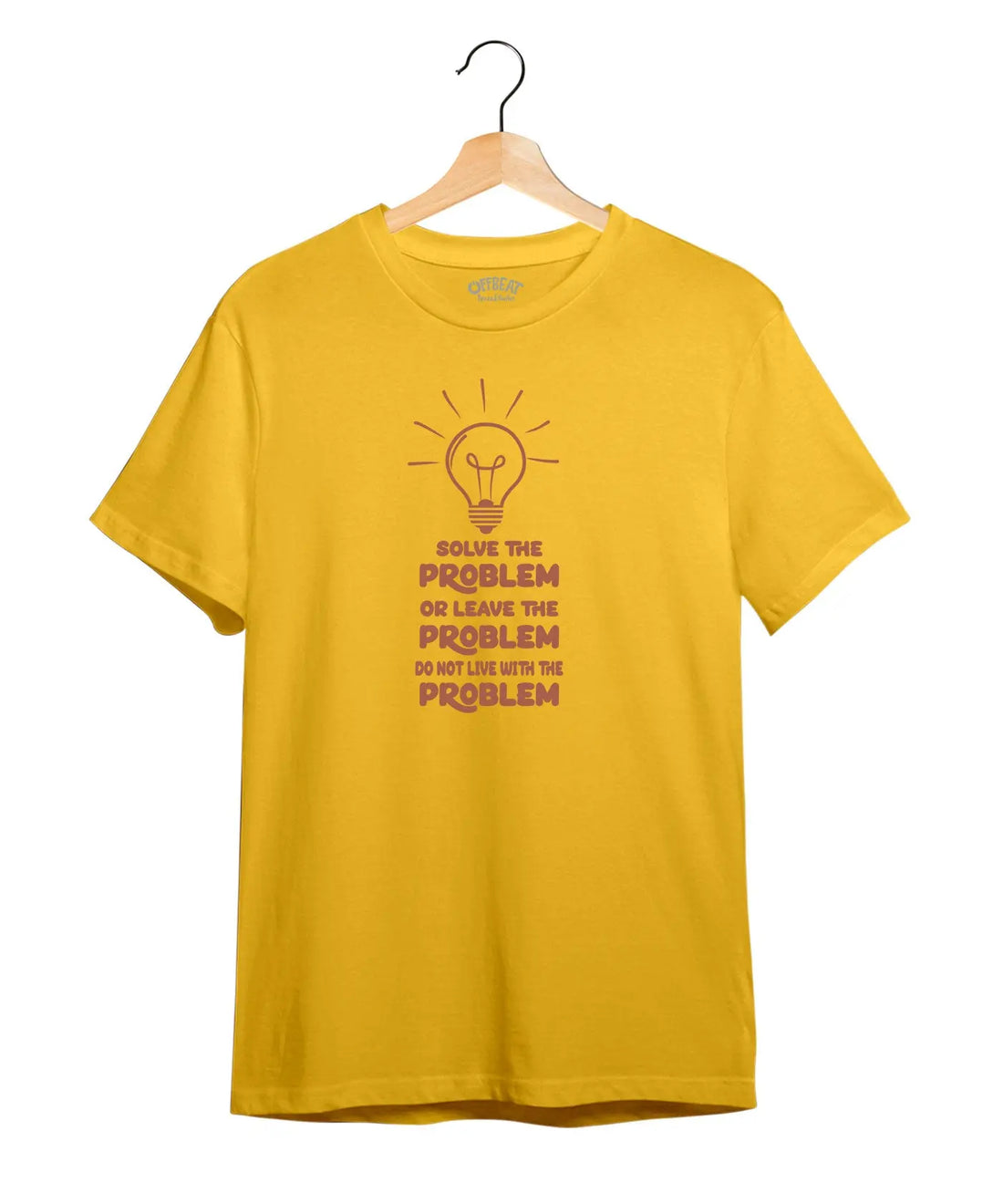"Solve the Problem" Printed T-Shirt – Premium Round Neck - Sunflower Yellow and Navy Blue - 100% Cotton Offbeat