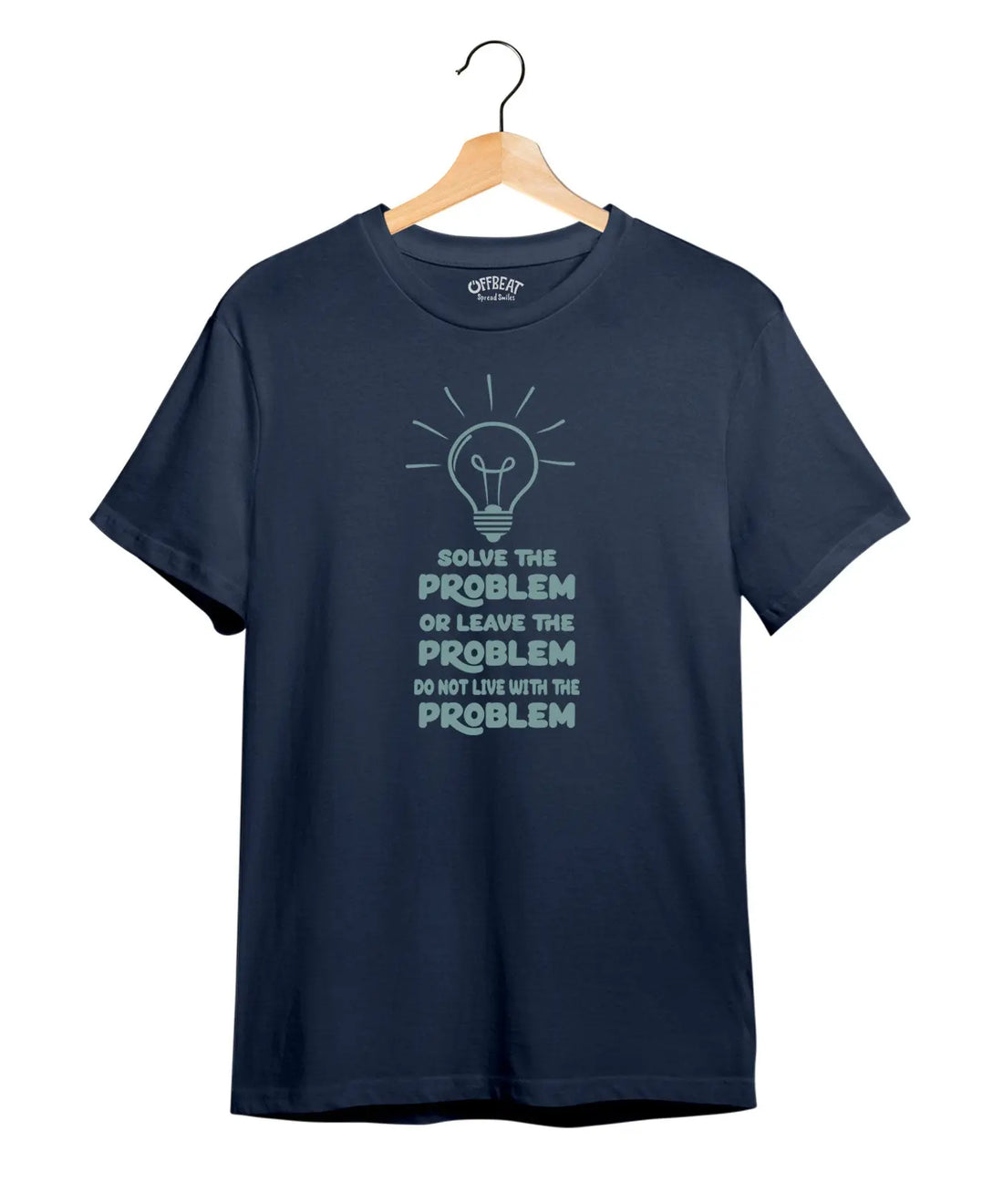 "Solve the Problem" Printed T-Shirt – Premium Round Neck - Sunflower Yellow and Navy Blue - 100% Cotton Offbeat