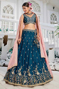 Teal Blue Lehenga Embroidered  with Pink Dupatta – Festive & Wedding Wear RTI