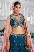 Teal Blue Lehenga Embroidered  with Pink Dupatta – Festive & Wedding Wear RTI