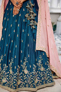 Teal Blue Lehenga Embroidered  with Pink Dupatta – Festive & Wedding Wear RTI