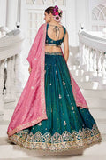 Teal Embroidered Lehenga with Pink Dupatta – Festive & Wedding Wear RTI