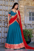 Teal & Red Bridal Lehenga Choli Set with Dupatta – Classic Festive/Function wear RTI