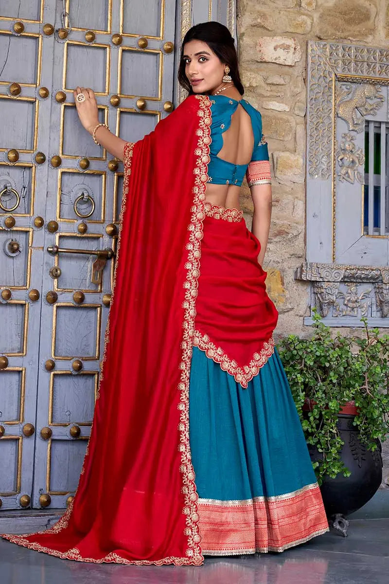 Teal & Red Bridal Lehenga Choli Set with Dupatta – Classic Festive/Function wear RTI