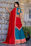 Teal & Red Bridal Lehenga Choli Set with Dupatta – Classic Festive/Function wear RTI