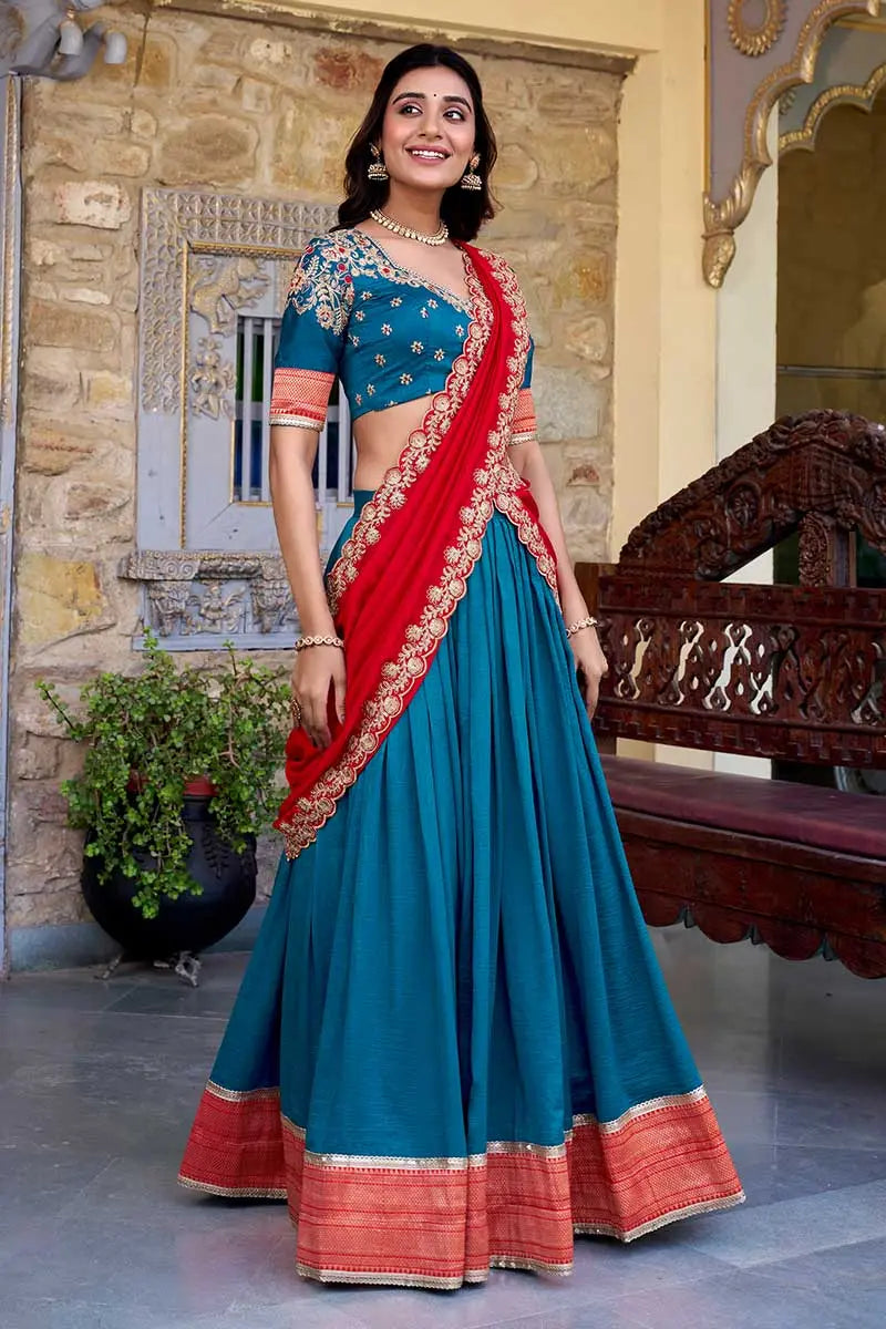 Teal & Red Bridal Lehenga Choli Set with Dupatta – Classic Festive/Function wear RTI