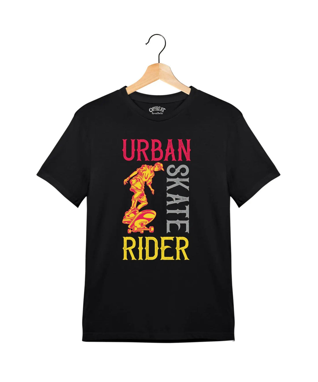 "Urban Skate Rider" - Juniors Unisex T-Shirt –  Premium Round Neck - Black- 100% Cotton Offbeat