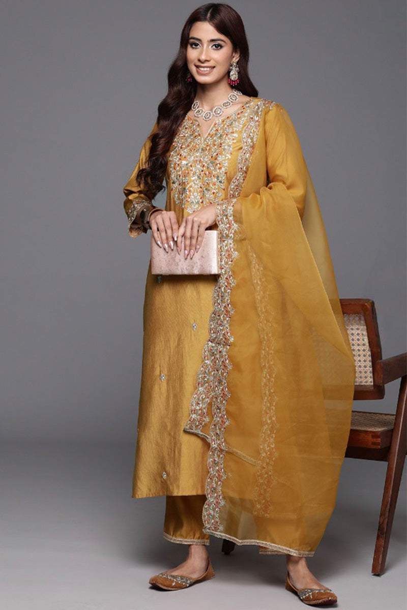 Embroidered Yellow Salwar Suit with Dupatta – 3-Piece Outfit VA
