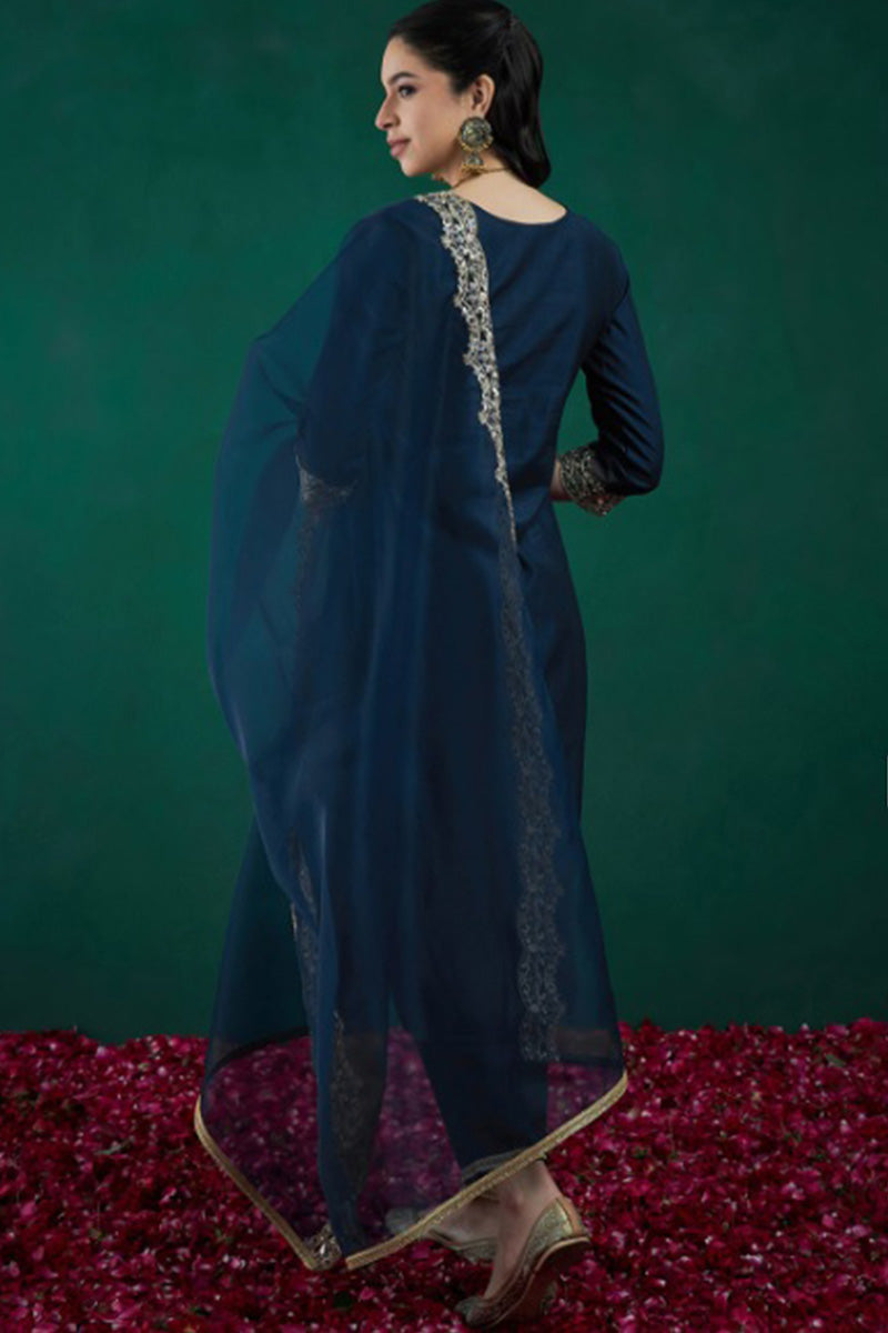 Blue Festive Suit with Embroidery – 3-Piece Traditional Outfit VA