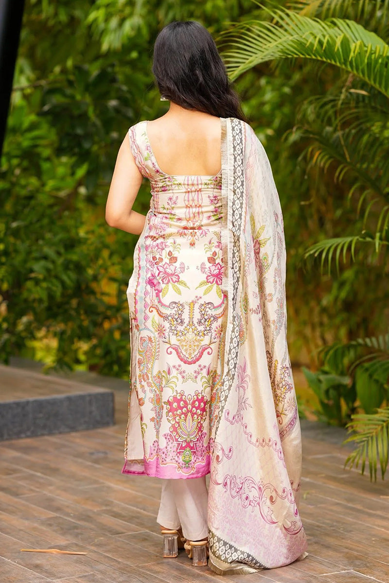 Signature Cream Suit with Delicate Floral Printed Dupatta VA